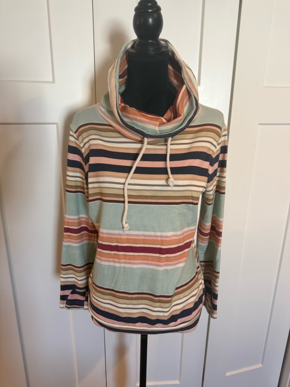 AMPERSAND AVE Striped Cowl Sweater - Mint, Rust, Navy